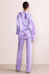 Evening Memories Lilac Satin Wide Leg Trousers