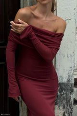 Josie Off Shoulder Mesh Maxi Dress Wine
