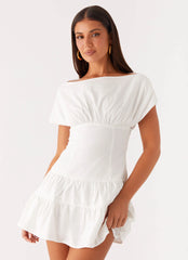 Ember Haze Boat Neck Mini Dress Off White