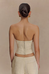 Ebony Embroidered Denim Corset Cream