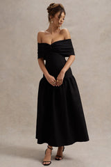Marguerite Black Twisted Bardot Drop Waist Maxi Dress