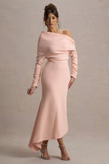 Lou Pink One Shoulder Asymmetric Maxi Dress