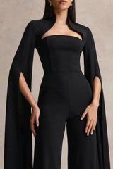 Elisabetta Black Square Neck Jumpsuit With Cape Sleeves