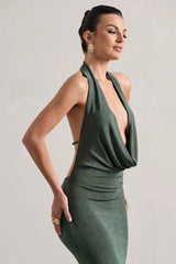 Raleigh Sage Green Cowl Neck Midi Dress