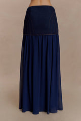Tully Chiffon Denim Maxi Skirt Indigo Blue