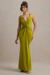 Santez Green Twisted Plunge Neck Maxi Dress