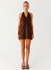 Jepsen Cotton Halter Mini Dress Chocolate