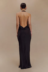 Rinna Satin Halter Maxi Dress Black
