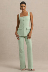 Aceline Light Green Square Neck Tailored Jumpsuit