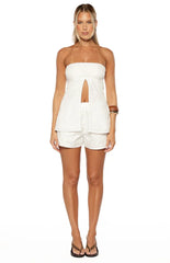 Ailany White Floral Strapless Longline Top