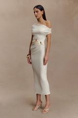Kendra Scuba Jersey Midi Dress With Hardware Ivory