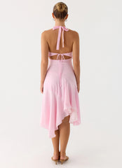 Faelie Halter Neck Asymmetrical Midi Dress Pink