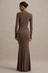 Reid Brown Long Sleeve Gathered Maxi Dress