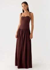 Giovanna Linen Maxi Dress Chocolate Drizzle