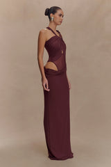 Edwina Knotted Mesh Maxi Dress Mahogany