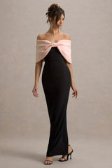 Cornelia Pink Black Strapless Maxi Dress With Oversized Bow