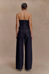 Monte Strapless Denim Corset Washed Indigo Blue