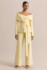 Empress Lemon Bardot Neck Tailored Top