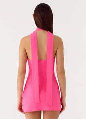 Melisande Scarf Neck Mini Dress Fuchsia