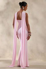 Rhoda Light Pink Twist Halter Neck Cape Maxi Dress