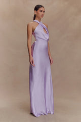 Phyllis Satin Halter Maxi Dress Lilac