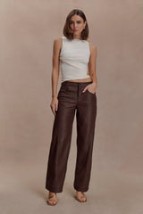 Theo Faux Leather Mid Rise Pants Dark Chocolate