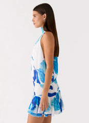 Willow Chiffon Mini Dress Cerulean Bloom