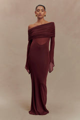 Kaitlin One Shoulder Slinky And Mesh Maxi Dress Burgundy