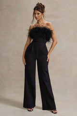 Delta Black Feather Bandeau Wide Leg Jumpsuit