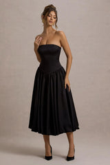 Keyton Black Satin Bandeau Midi Dress