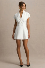 Etta White Plunge Neck Short Sleeved Blazer Mini Dress