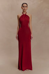 Elyna Slinky Halter Maxi Dress Deep Red