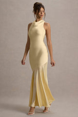 Amelita Lemon Satin Cowl Neck Maxi Dress