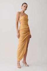 Birgit Linen Midi Dress With Hardware Deep Peach