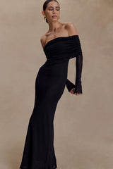 Josie Off Shoulder Mesh Maxi Dress Black