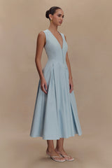 Keely Cotton Sleeveless Midi Dress Sky Blue