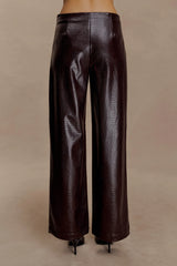Henry Croc Faux Leather Straight Leg Pants Dark Chocolate