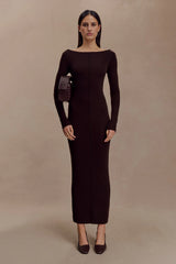 Cleona Merino Wool Ribbed Long Sleeve Maxi Dress Deep Chocolate