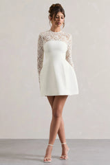 Birdie White Lace Long Sleeve Mini Dress