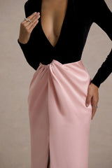 Love Spell Black Velvet Plunge Neck Maxi Dress With Pink Satin Skirt