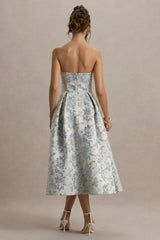 One Wish Light Blue Jacquard Sweetheart Midi Dress