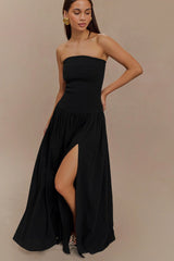 Maureen Cotton Shirring Maxi Dress Black