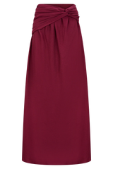Scottie Gathered Linen Knot Maxi Skirt Wine