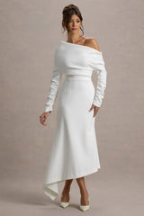 Lou White One Shoulder Asymmetric Maxi Dress