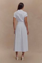 Aysha Buttoned Linen Midi Dress White