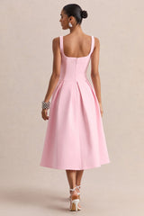 Greta Light Pink Sweetheart Neck Midi Dress