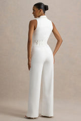 Trixie White Plunge Neck Tailored Jumpsuit