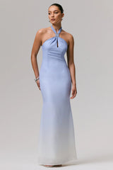 Sharni Blue Ombre Chiffon Halter Neck Maxi Dress