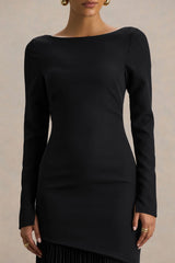 Yanira Black Crepe And Georgette Boat Neck Maxi Dress With Drop Waist