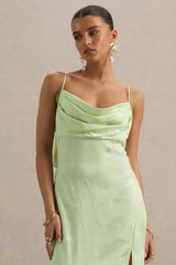 Maddie Light Green Floral Print Satin Cowl Neck Maxi Dress
